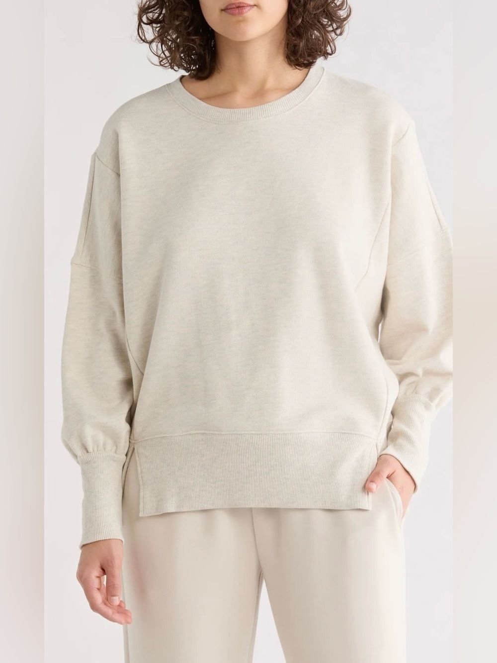 ZELLA Ivory Cream Heather Wind Down Terry Volume Crewneck Sweatshirt